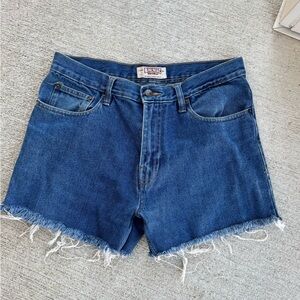 Big Mac Women's Blue Denim Frayed Hem Jean Shorts